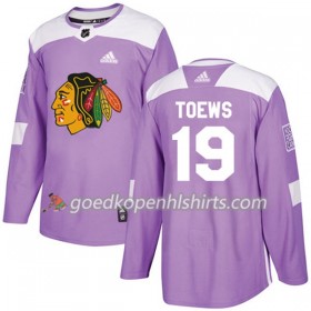 Chicago Blackhawks Jonathan Toews 19 Adidas 2017-2018 Purper Fights Cancer Practice Authentic Shirt - Mannen